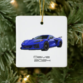 C8 Corvette SportsCar Elkhart Lake Blue HandDrawn Keramikornament