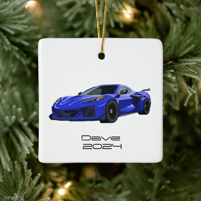 C8 Corvette SportsCar Elkhart Lake Blue HandDrawn Keramikornament (Baum)