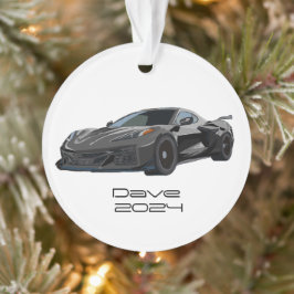 C8 Corvette Sportwagen Dunkelgrau Handgezeichnet Ornament