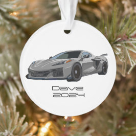 C8 Corvette Sportwagen Grau Silber Handgezeichnet Ornament