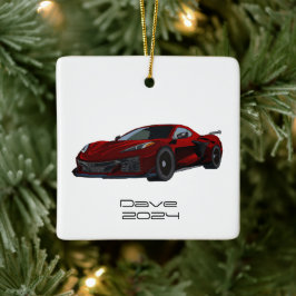 C8 Corvette Sportwagen Metallic Rote Hand gezeichn Keramikornament