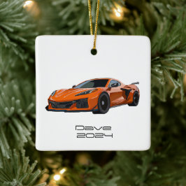 C8 Corvette Sportwagen Orange Handgezeichnet Keramikornament
