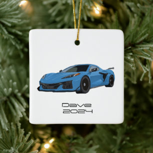 C8 Corvette Sportwagen Rapid Blue Hand gezogen Keramikornament