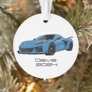 C8 Corvette Sportwagen Rapid Blue Hand gezogen Ornament