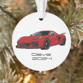 C8 Corvette Sportwagen Torch Red Hand gezeichnet Ornament