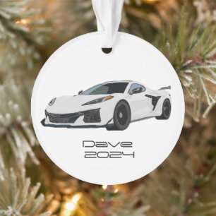 C8 Corvette Sportwagen Weiße Hand gezeichnet Ornament