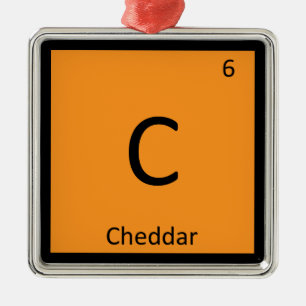 C - Cheddar-Käse-Chemie-Periodensystem-Symbol Silbernes Ornament