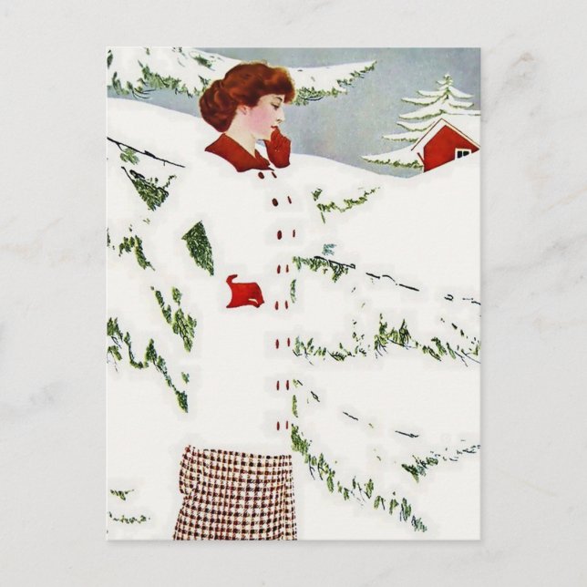 C Coles Phillips "Fadeaway Girl" "Winter Snowscape Postkarte (Vorderseite)