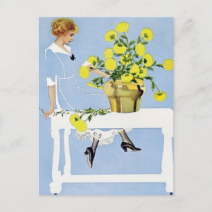 C Coles Phillips "Fadeaway Girl" "Yellow Bouquet" Postkarte