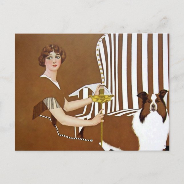 C Coles Phillips "Lady and Collie" Fadeaway Girl Postkarte (Vorderseite)