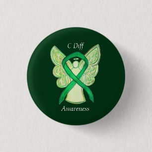 C Diff Awareness Green Ribbon Engel Custom Button