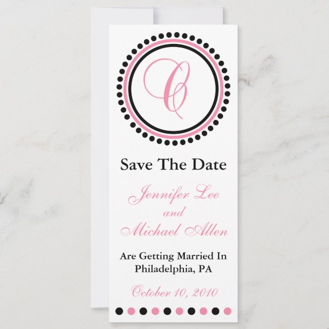 C Dot Circle Monogramm Save the Date (rosa / schwa (Vorderseite)