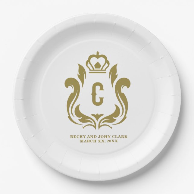 C Erstmaliges Gold-Wappen Mit Monogramm Pappteller (Vorderseite)