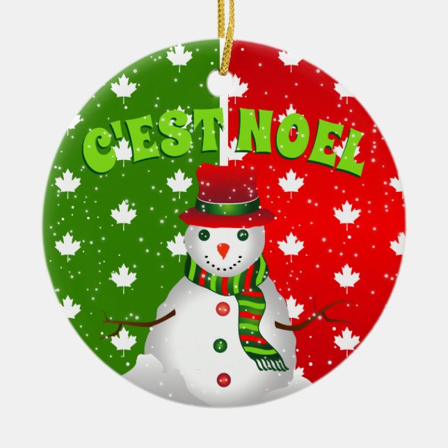 C. EST WEIHNACHTEN Canadian Maple Leaf Snowman Wei Keramik Ornament (Vorne)