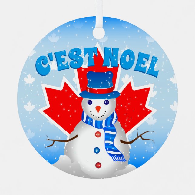 C. EST WEIHNACHTEN Canadian Maple Leaf Snowman Wei Ornament Aus Metall (Vorderseite)