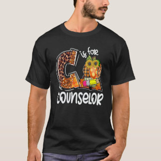 C Is For Counselor Leopard Pumpkin Fall Thanksgivi T-Shirt