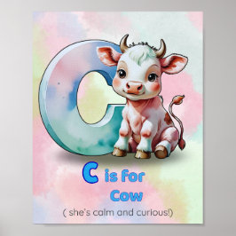 C is for Cow – Calm and Curious Animal Alphabet Poster