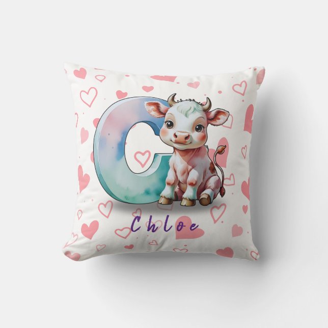 C is for Cow – Personalized Baby Pillow with Heart Kissen (Vorderseite)