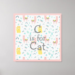 C ist für Cat Boho Niedlich Alapaca Pink Trim Kind Leinwanddruck
