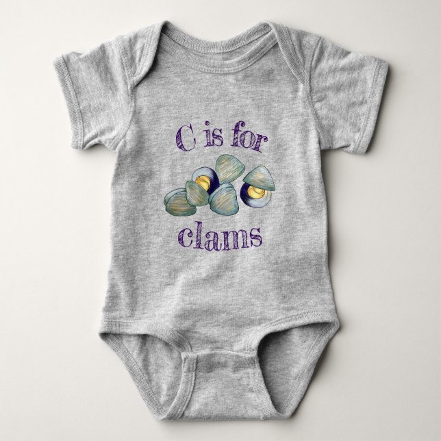 C ist für Clams Seafood Clambake Ocean Clam Diggin Baby Strampler (Vorderseite)
