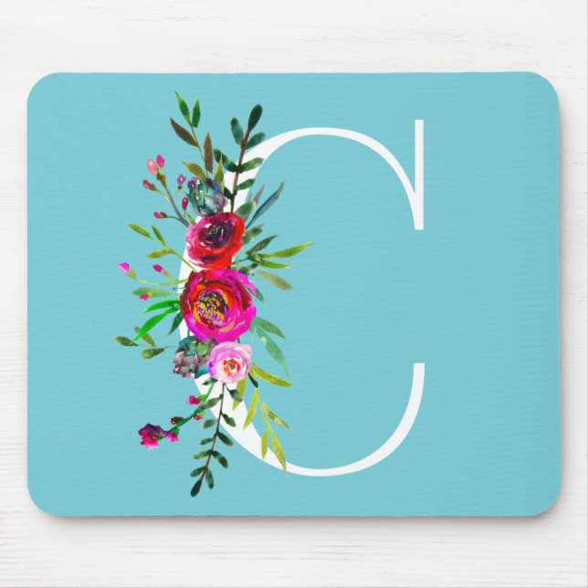 C Letter Initial Monogram Floral Custom Color Mousepad (Vorne)