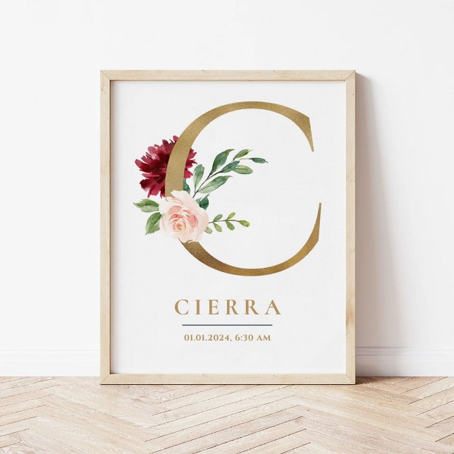 C Letter Monogram Name Marsala Floral Kinderzimmer Poster (Von Creator hochgeladen)