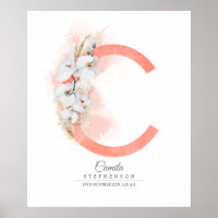 C Letter Monogram White Orchias and Pampas Grass