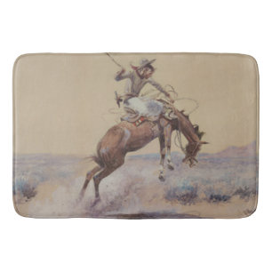 C M Russell A Bad One Western Bronc Rider Badematte