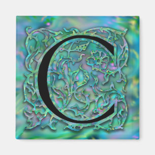 C Monogram "Green Garden Besque" Square Magnet