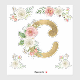 C Monogram Imitate Gold Blush Rose Blumenfarbe Aufkleber