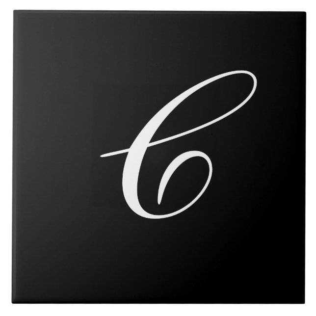 C Monogram, Initial White on Black Fliese (Vorderseite)