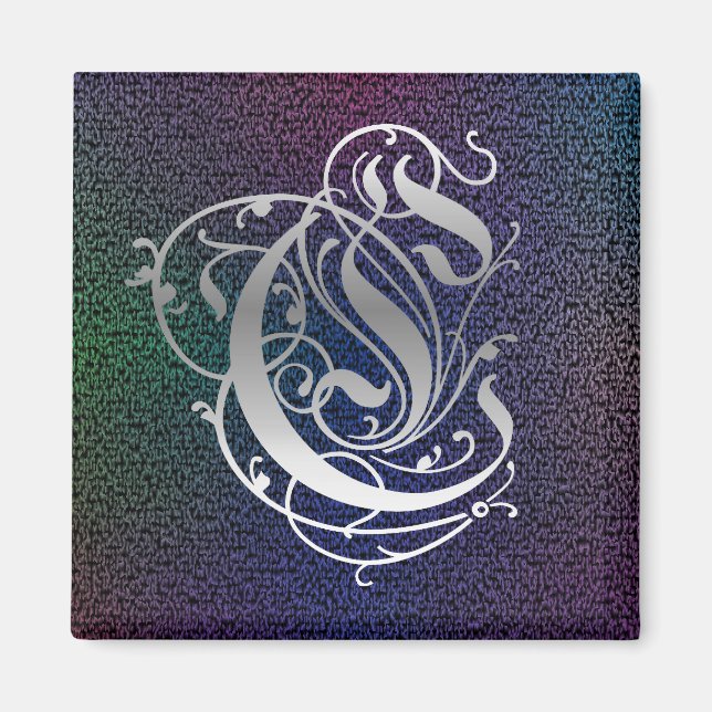 C Monogram "Paulus Silver on Black" Square Magnet (Vorne)