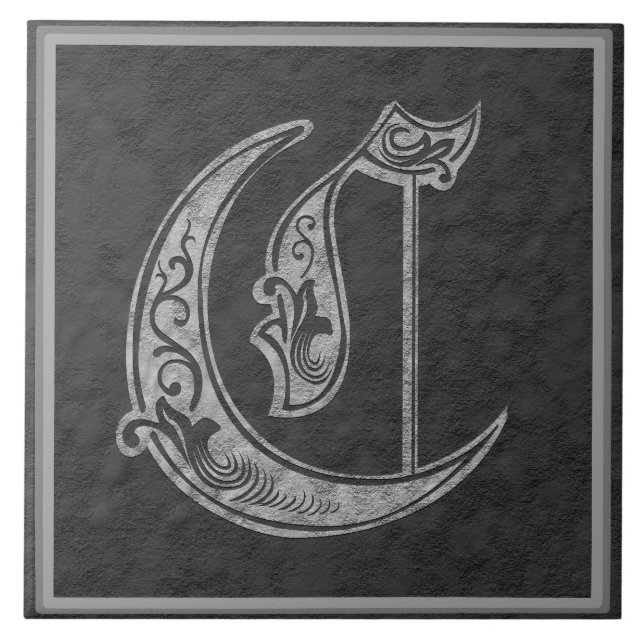 C Monogram "Royal Gray Stone" Keramik Tile Fliese (Vorderseite)