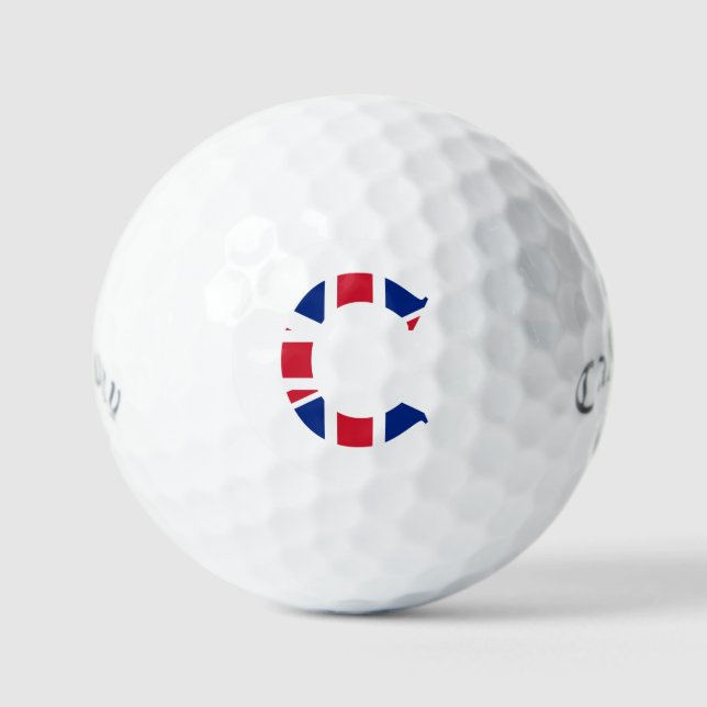 C Monogram überlagert sich auf UniJack Flag css gb Golfball (Vorderseite)