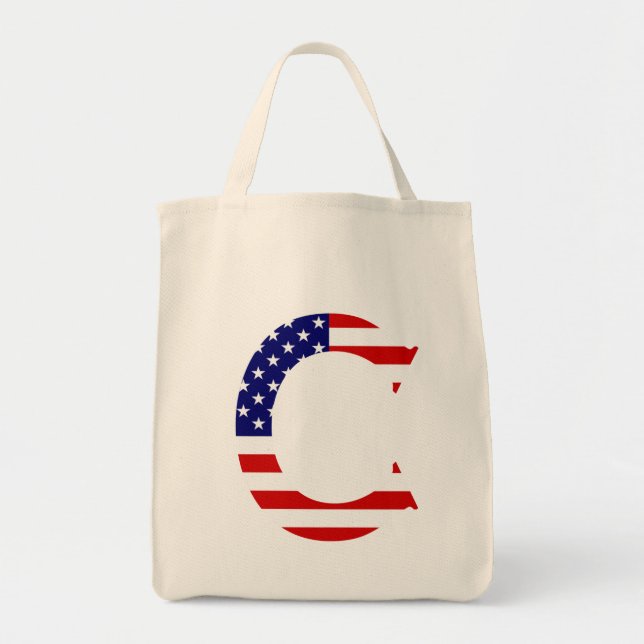 C Monogram überlagert sich auf US Flag Gtcnt Tragetasche (Vorne)