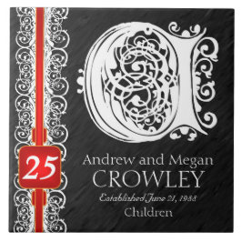 C Monogram "White Lace on Black" Anniversary Tile Fliese