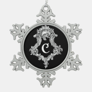 C Monogramm Erstverzierung Schneeflocken Zinn-Ornament