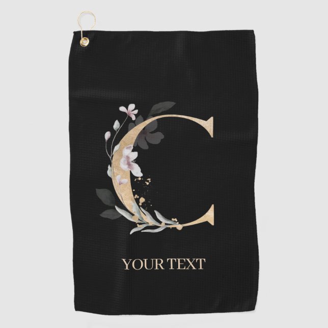C Monogramm Floral Personalisiert Golfhandtuch (Vorderseite)