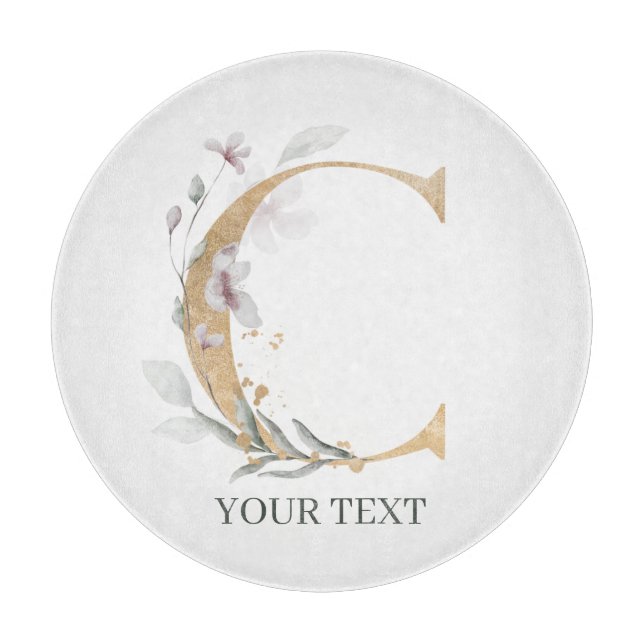 C Monogramm Floral Personalisiert Schneidebrett (Vorderseite)