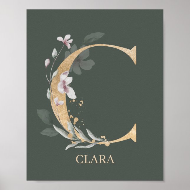 C Monogramm Floral Personalisiertes Poster (Vorne)