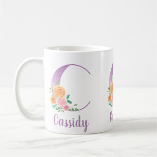 C Monogramm lila floral Wasserfarbe personalisiert Kaffeetasse