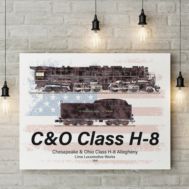 C&O Class H-8 Allegheny Locomotive - American flag Poster (C&O Class H-8 Allegheny Locomotive - American flag. Poster)