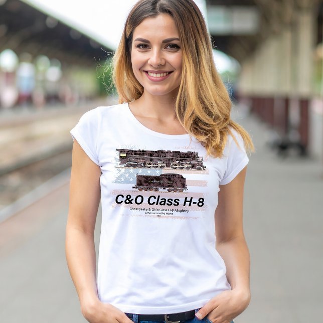 C&O Class H-8 Allegheny Locomotive - American flag T-Shirt (C&O Class H-8 2-6-6-6 Allegheny Steam Locomotive. Womens Basic T-Shirt)