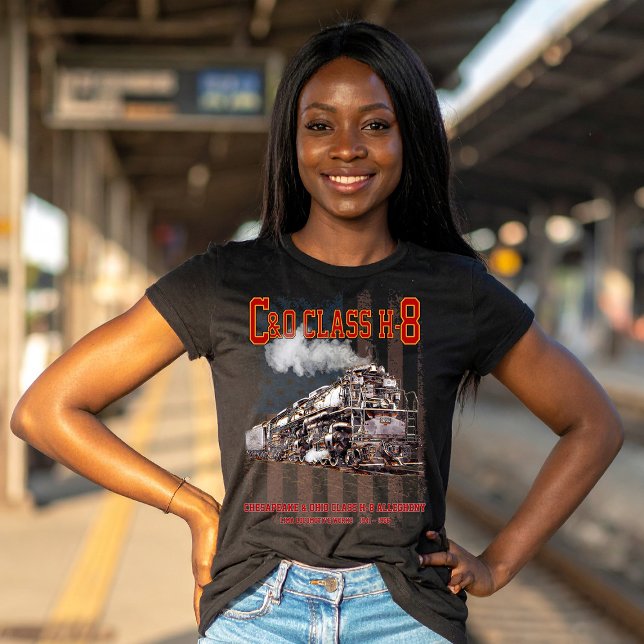 C&O Class H-8 Allegheny Locomotive - American flag T-Shirt (C&O Class H-8 2-6-6-6 Allegheny Steam Locomotive. Womens Basic T-Shirt)