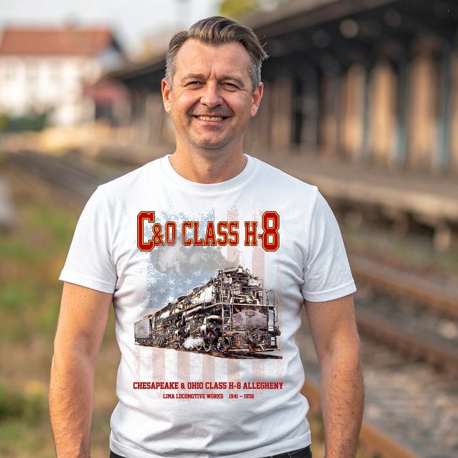 C&O Class H-8 Allegheny Locomotive - American flag T-Shirt (C&O Class H-8 2-6-6-6 Allegheny Steam Locomotive. Mens Basic T-Shirt)