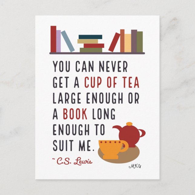 C.S. Lewis Tea and Books Literary Bookworm Postkarte (Vorderseite)