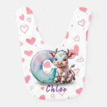 C steht für Kuh – Baby-Bib mit Herz-Muster