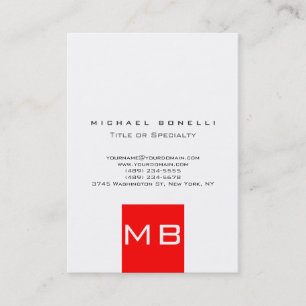 c Trendy Monogram White Red Business Card Visitenkarte