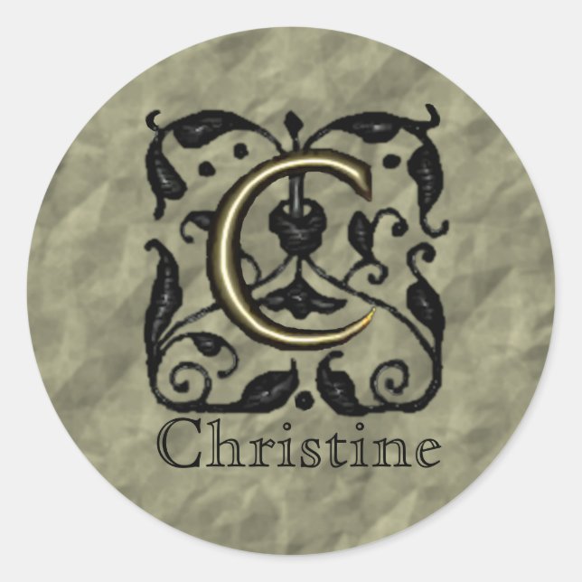 C - Vintages Monogramm (Gold) Runder Aufkleber (Vorderseite)