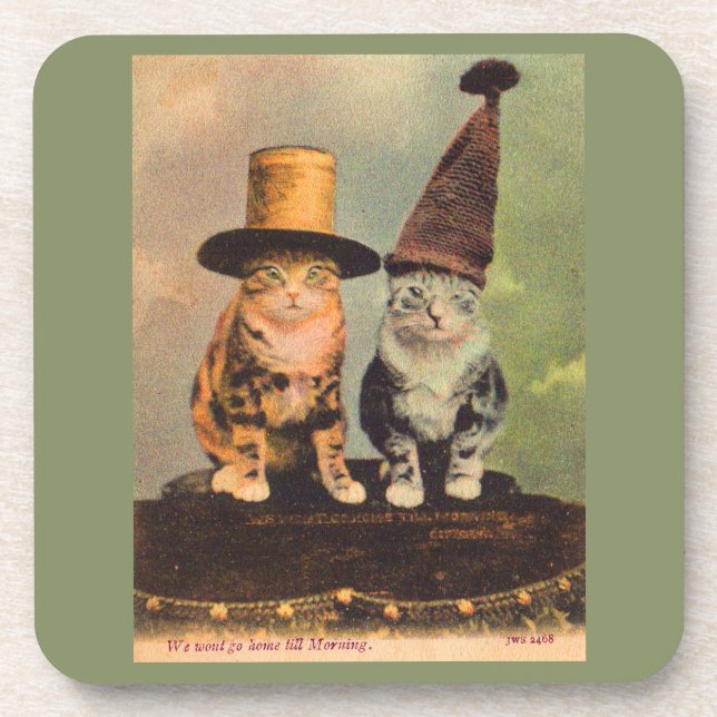 ca. 1900 Katzen in Hüten RPPC Untersetzer (Vorderseite)
